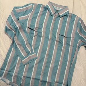 Striped Teal and Gray Men's Button Up Shirt